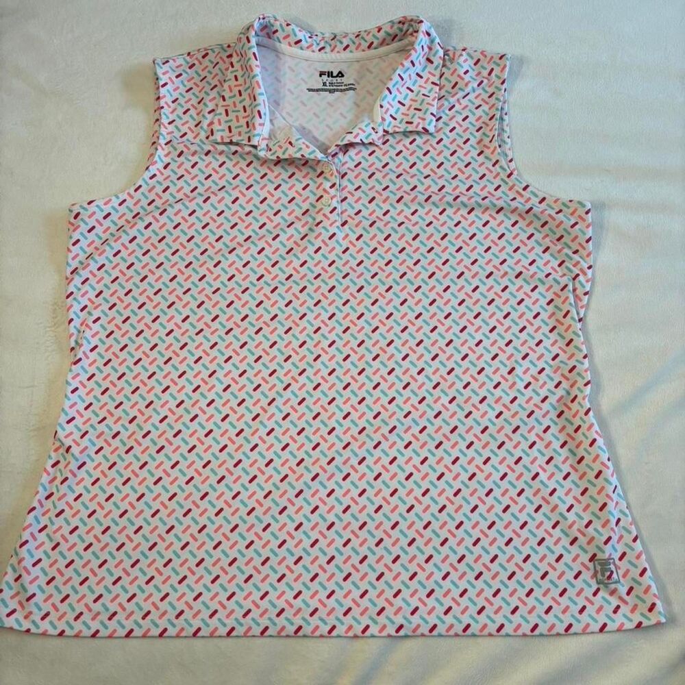 Fila White & Pink Pattern Sleeveless Golf Polo Shirt | Women’s Size XL